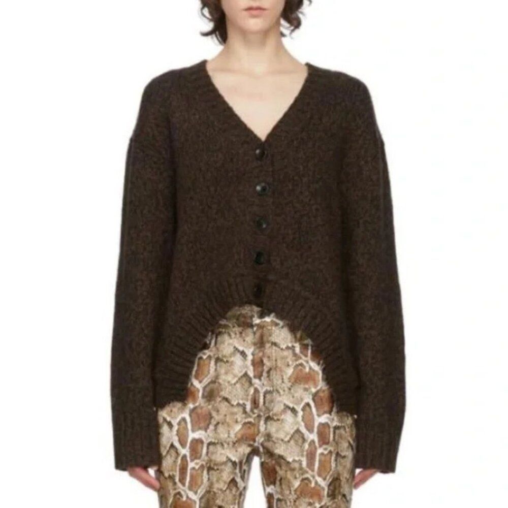 Proenza Schouler Marled Cut Out Cashmere Wool Blend V-Neck Cardigan Size Large